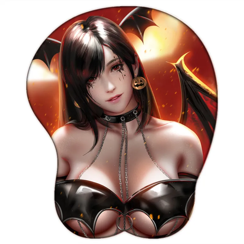 

Sexy beauty girl Tifa little demon Gaming Final Fantasy VII Gamer 3D Silicone Gel Oppai Mouse Pad with Wrist Rest 2way Fabric