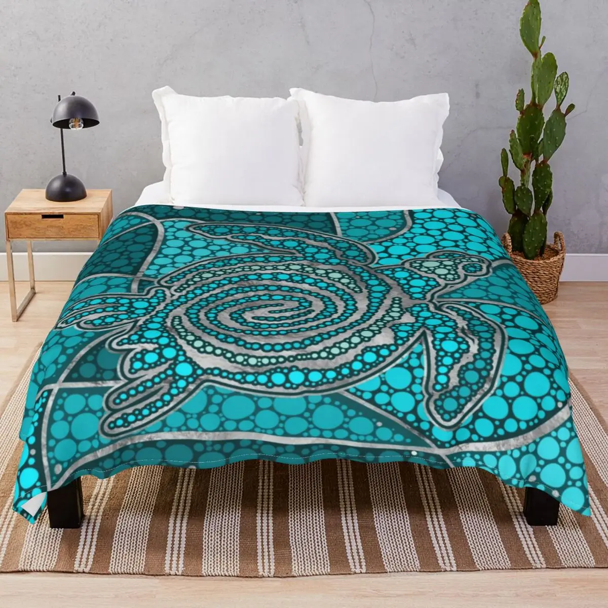 Turtle Aboriginal Dot Art Blankets Fleece Spring Autumn Multi-function Throw Blanket for Bedding Sofa Travel Office
