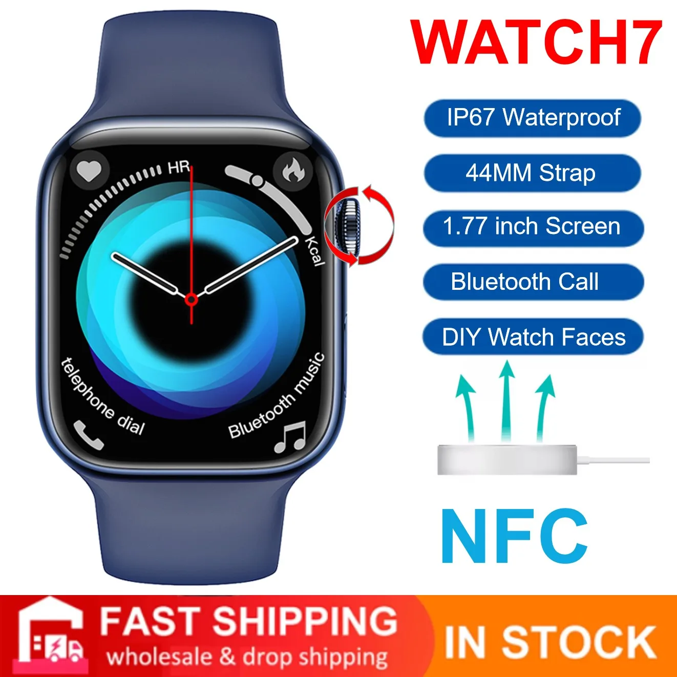 Смарт-часы мужские/женские 1 77 дюйма Bluetooth NFC беспроводное зарядное устройство |