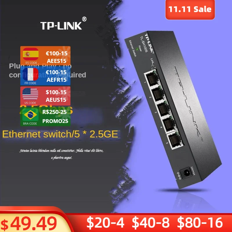 

Tp-link Switch 2500mbps 2.5g Switch 2.5gbps Switch 2.5gb Switch 2.5 Gigabit All 5*2.5gb RJ45 Ethernet TL-SH1005 Plug and Play