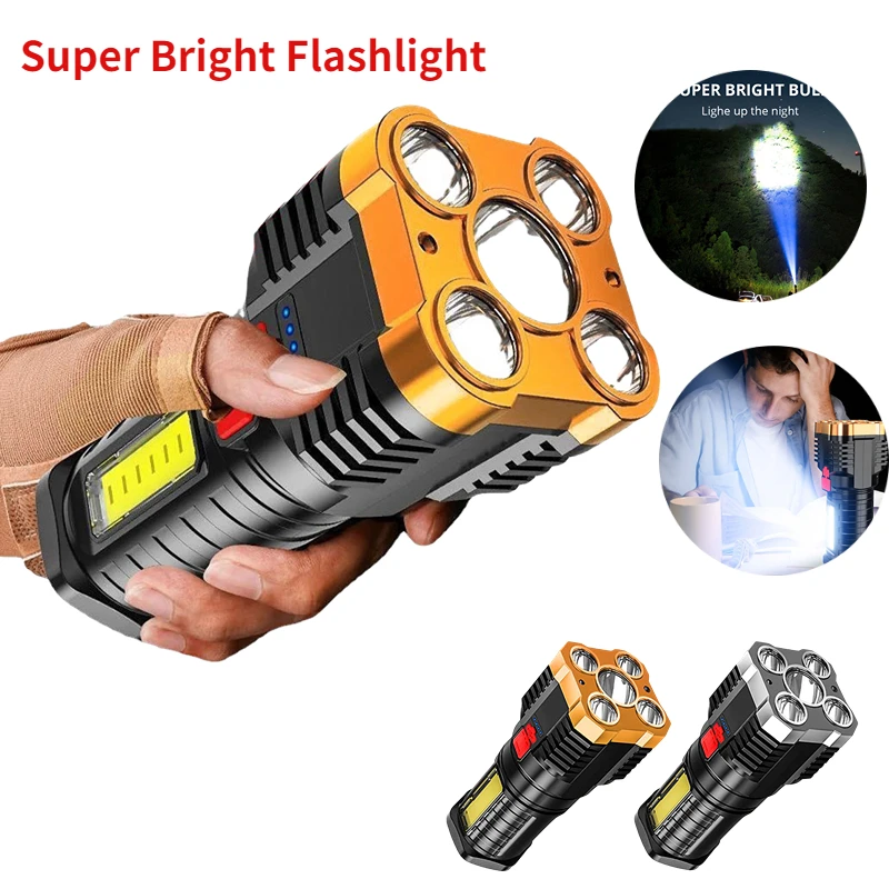 

Super Bright Flashlight Ultra Powerful Led Torch Light Rechargeable Side Light 5LED Outdoor Adventure Flashlight For Camping