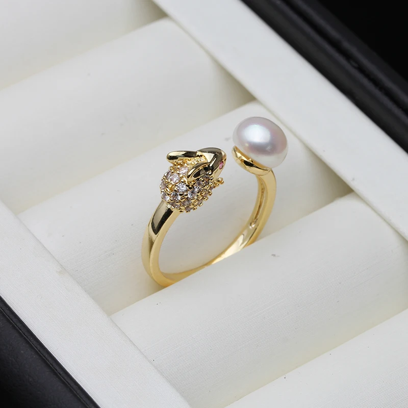 

Wedding Adjustable Natural Freshwater Pearl Rings For Women Anniversary Gift White Black Annimal