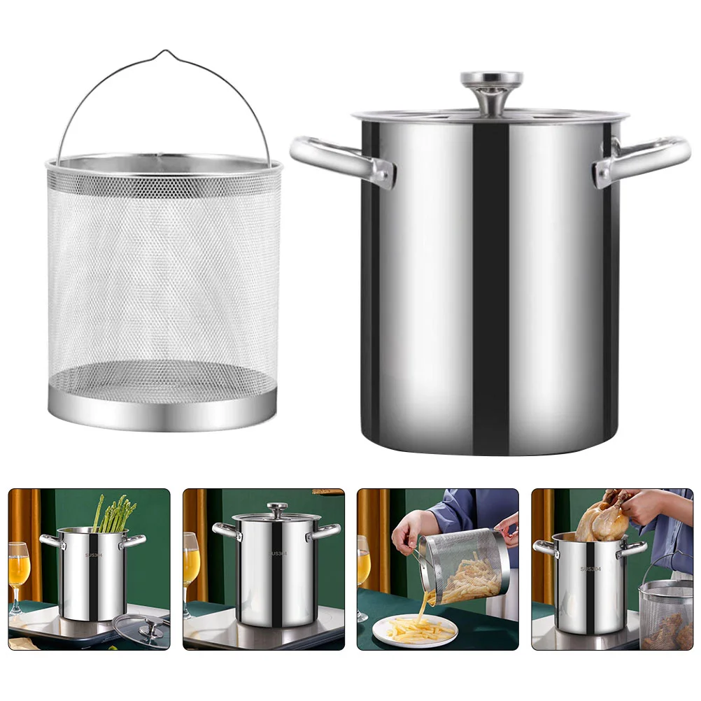 

1 Set of Stainless Steel Fryer Pot Food Fryer Household Frying Pot with Frying Basket