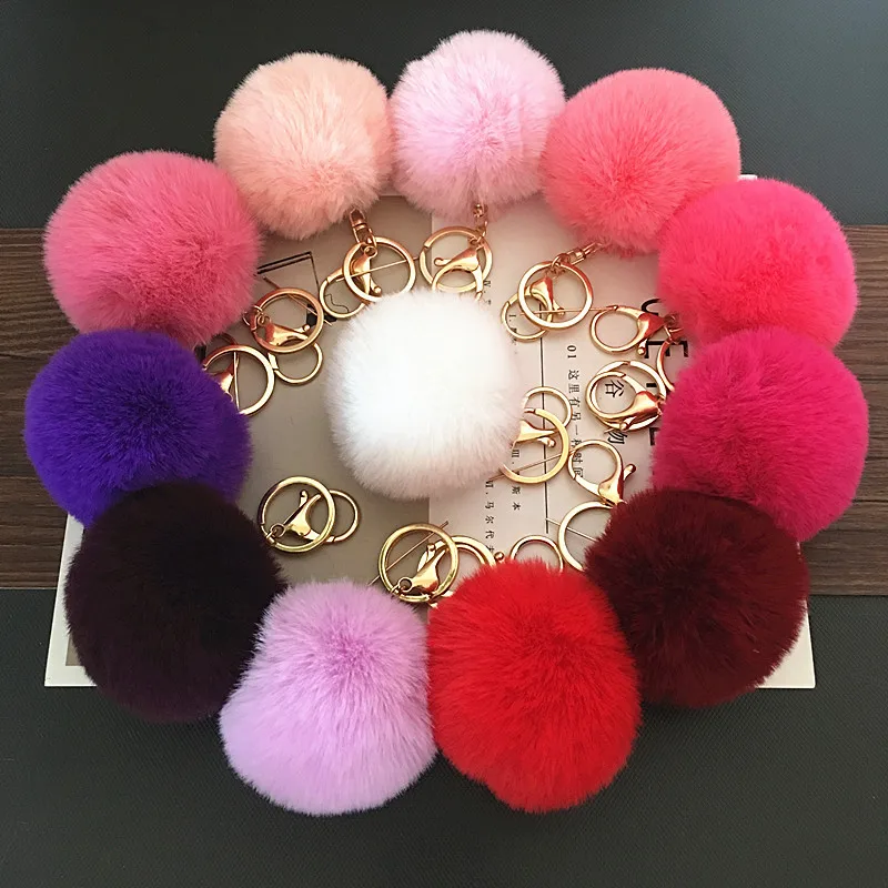 

Pom Poms Keychains Accessories Faux Fur Ball Key Rings Fluffy Rabbit Faux Fur Pompoms Keyring for Women Girls Bag Pompon Pendant