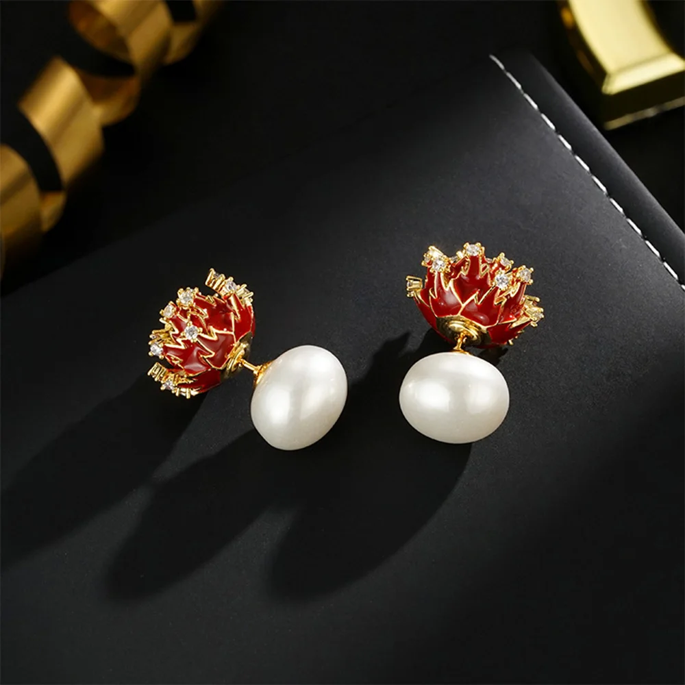 Серьги-подвески duobeiduo из меди с жемчугом и цветком