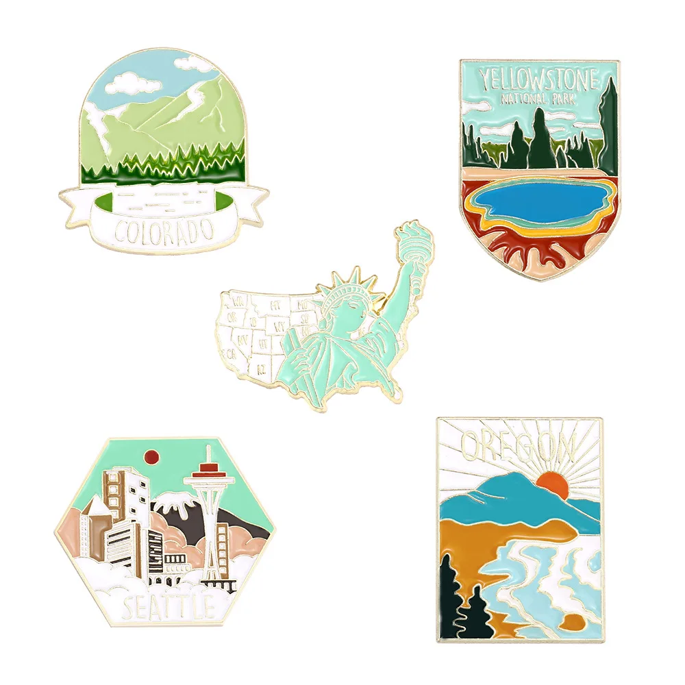 

Outdoor tourism series alloy brooch creative design landscape landscape geometric baking paint badge buckle bag accessories