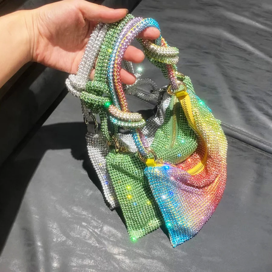 Knot Handle Rhinestones Evening Clutch Bag Summer New Shiny Crystal Dinner Purses Ladies Luxury Colorful Designer Shoulder Bags