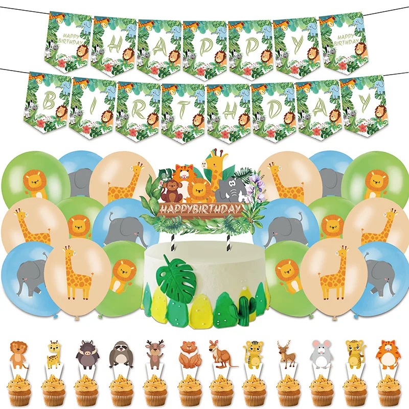 

Cartoon Disney Jungle Animal Giraffe Elephant Birthday Celebration Party Decoration Bisposable Tableware Balloon Banner Kid Gift