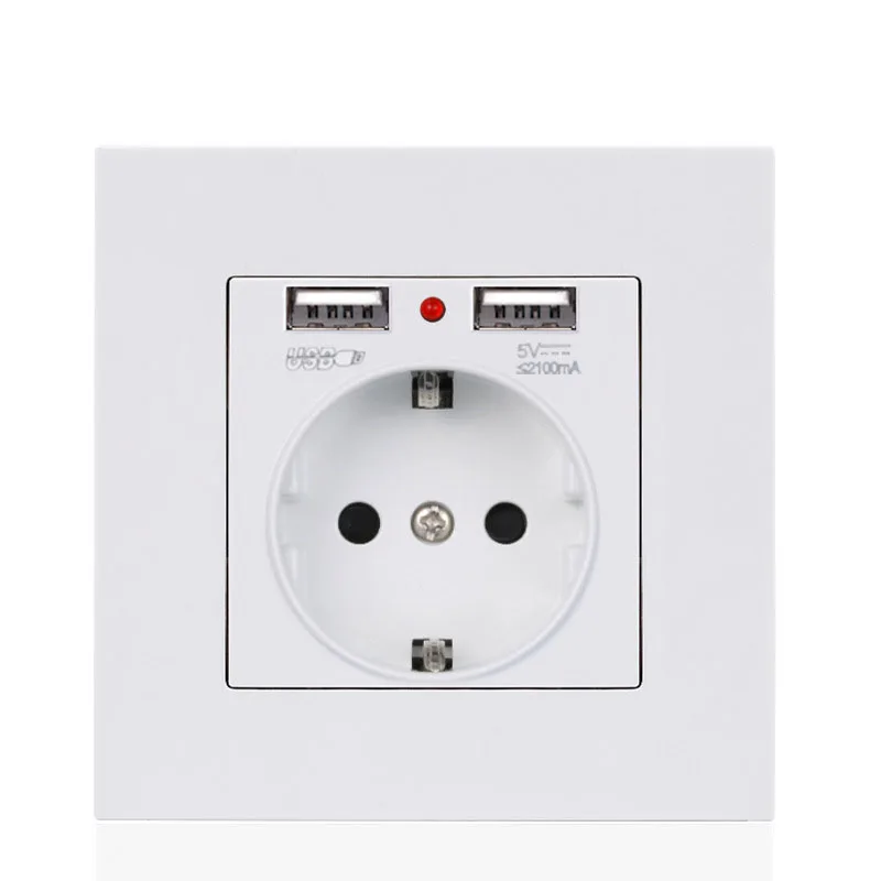 

EU Standard Germany Usb Outlet Wall EU Socket Double USB Outlet 5V2100MA PC Panel 110-250V