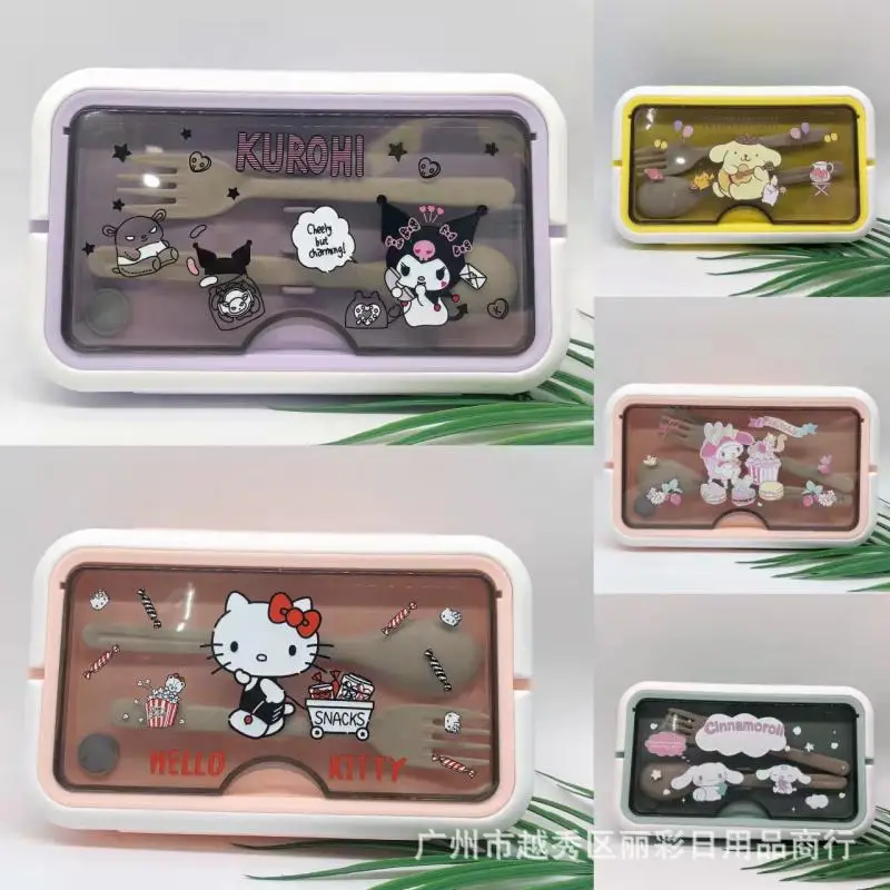 

Милые аксессуары Sanrio, Ланч-бокс Hello Kittys Mymelody Cinnamoroll, милые красивые столовые приборы, изоляционный ящик, подарок для девочек