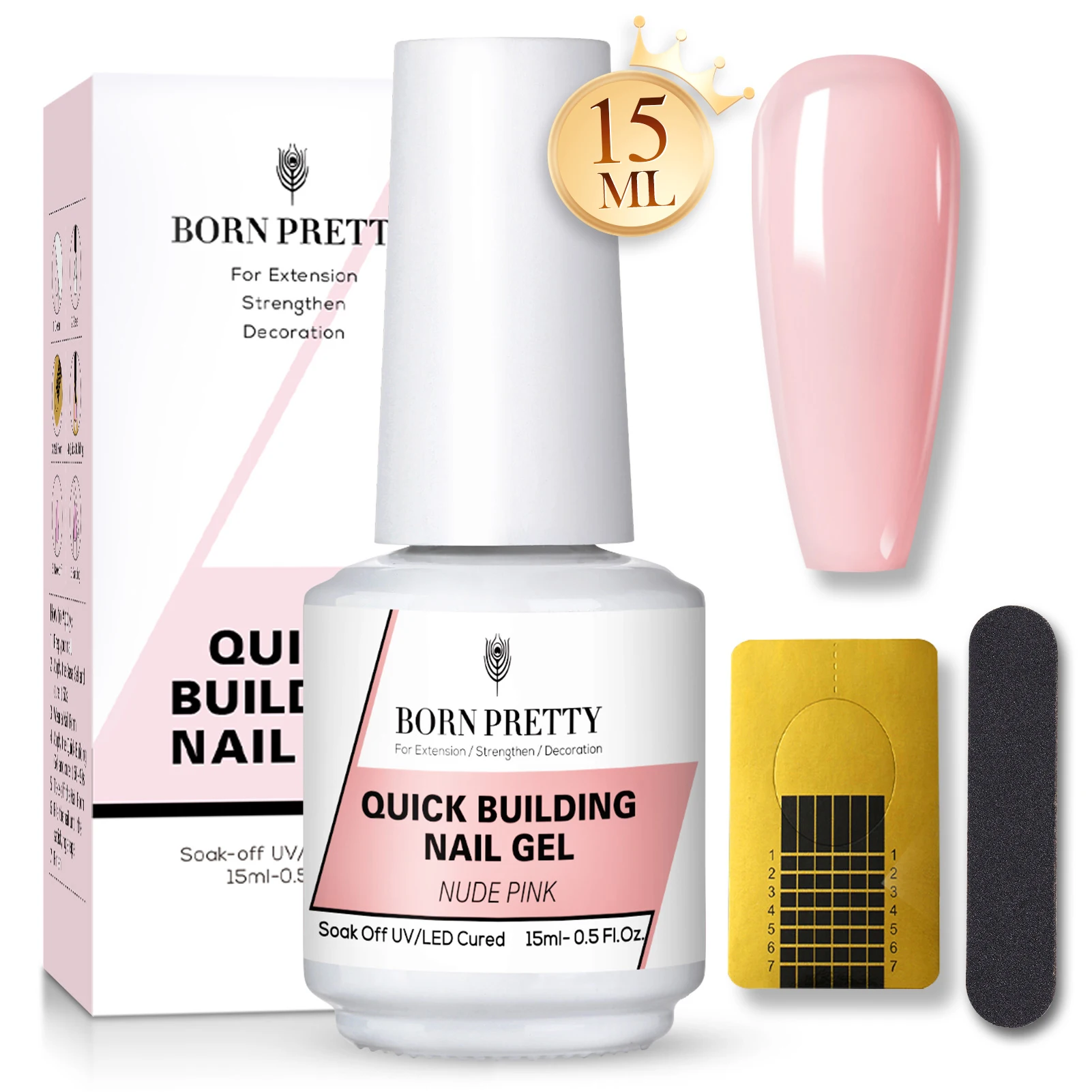 

BORN PRETTY Nude Pink Quick Extension Nail Gel Strengthener Gel Nail Polish for Broken Nails Repair with Nail Form 15ml/7ml