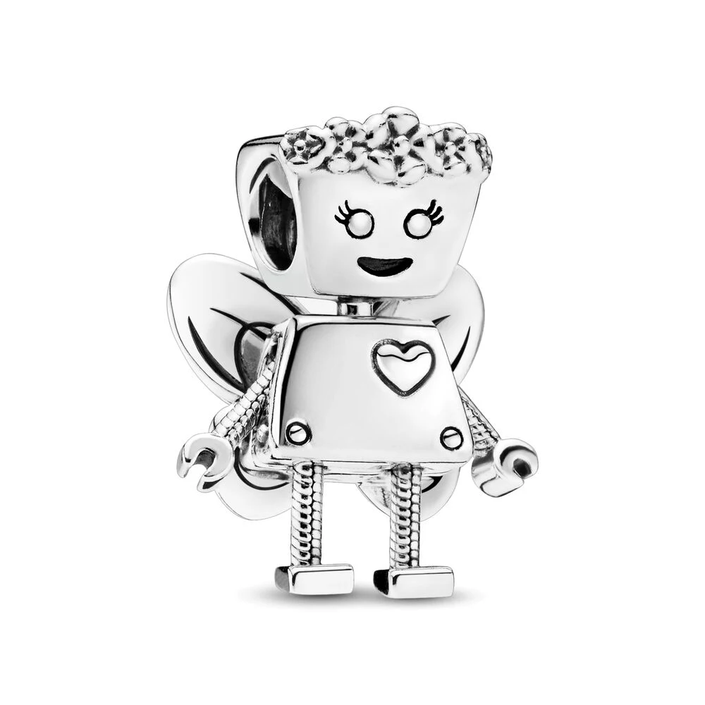 

2pcs/lot New Design Silver Color Cute Robot Charms Beads Fit Original Pandora Bracelet Necklace for Women DIY Jewelry Making