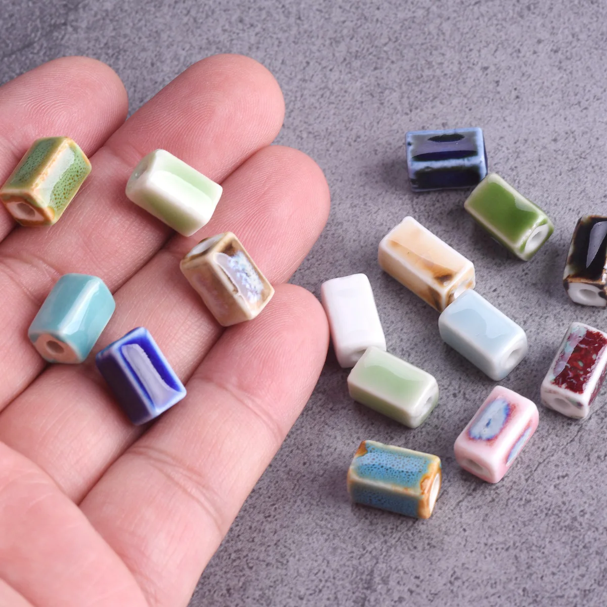 10pcs Rectangle Cuboid Shape 12x8mm Handmade Flambed Glazed Enamal Ceramic Porcelain Loose Beads For Jewelry Making DIY Findings