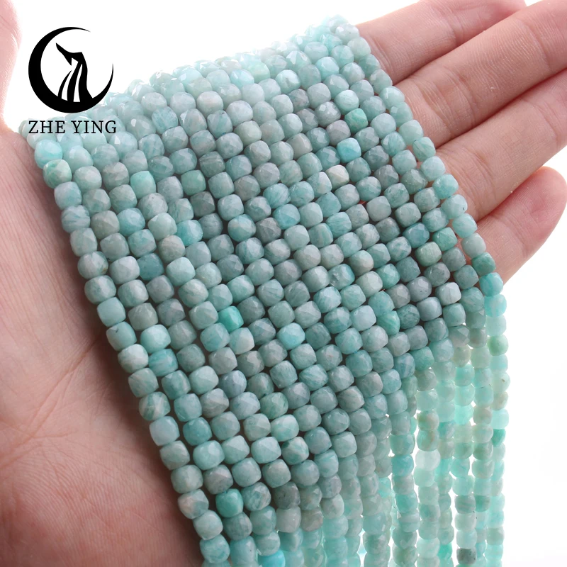 

Sqaure Natural Faceted Stone Amethyst Amazonite Beads Loose Spacer Beads for DIY Bracelet Necklace Accessories 4*4mm Strand 15''