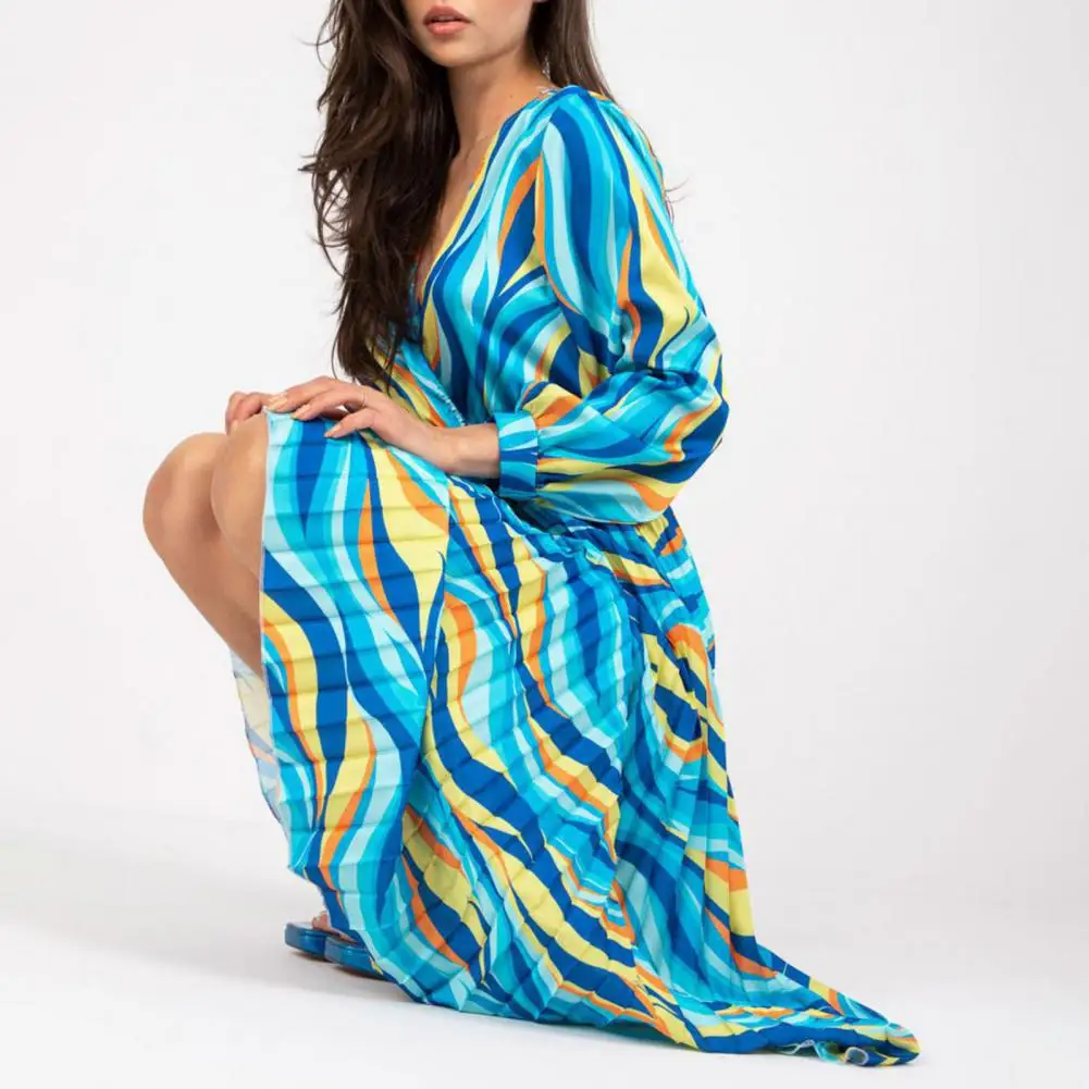 

Versatile Mid-Calf Length Women Fashion Print Shirt Midi Dress Daily Clothing