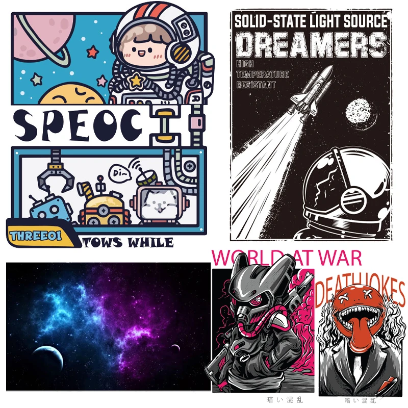 

Cartoon Astronaut Iron on Patches Heat Transfers for Clothing Applique Anime Patches Ironing Applications Appliques for Crafts