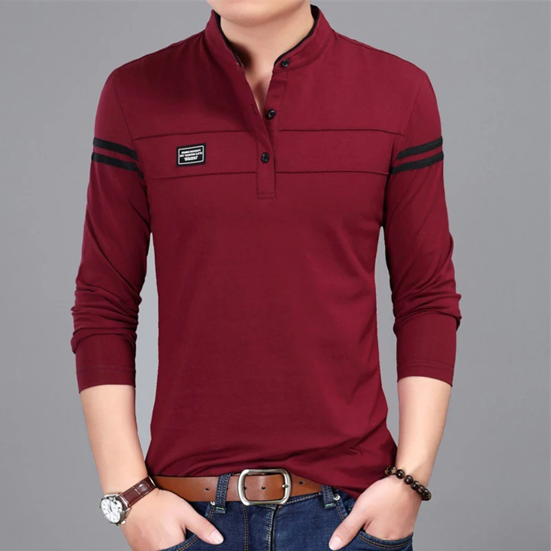 

Мужская футболка с длинным рукавом, с воротником-стойкой