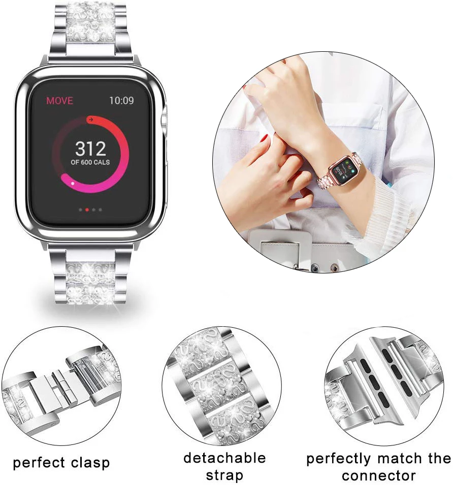 Браслет-цепочка для Apple Watch Band Ultra49mm 40mm 44mm 42mm 38mm ремешок со стразами наручных часов