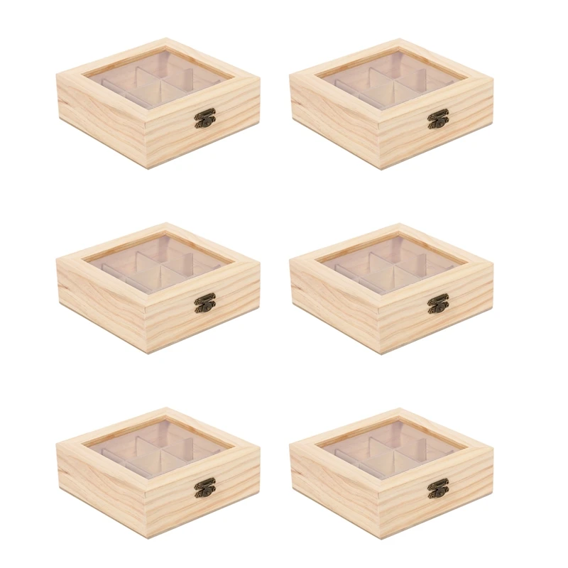 

6X Wooden Tea Bag Jewelry Organizer Chest Storage Box 9 Compartments Tea Box Organizer Wood Sugar Packet Container