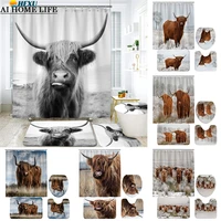 highland cow shower curtains waterproof fabric western wildlife animal cattle bathroom decor non slip mats carpet bath mat set