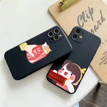 Simple Cartoon Illustration Phone Case For Funda iPhone 11 13 Pro Max 12 Mini X XR XS 6 6s 7 8 Plus Celular Etui Black Carcasa