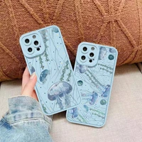 cute cartoon jellyfishes printed phone case for iphone 12 13 11 pro max 7 8 plus se2 x xr xs soft silicone lens protection cover
