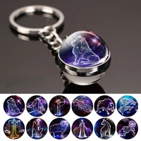 12 constellation luminous miniatures keychain glass ball zodiac glow in the dark key chain pendant men women birthday gifts