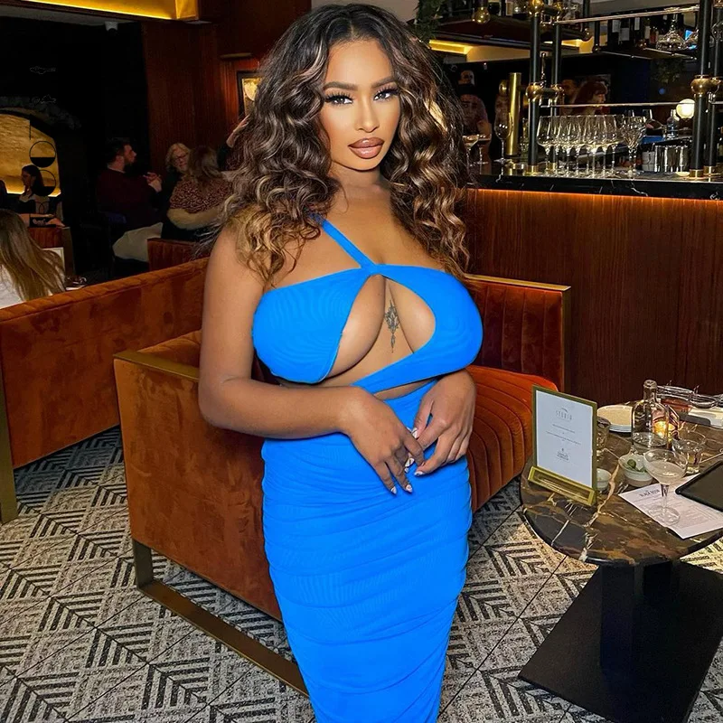 

BoozRey Elegant One Shoulder Bodycon Dress for Women Sexy Hollow Party Club Clothing Casual Street Sleeveless Maxi Dress Lady