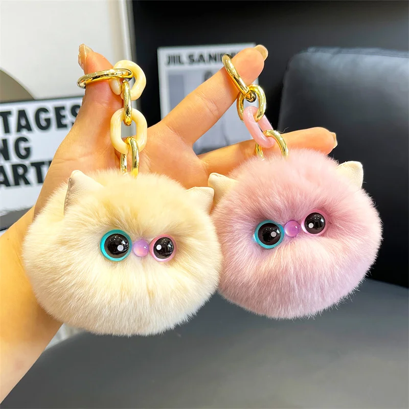 

New Women Luxury Real Otter Rabbit Hair Cute Plush Ball Bag Key Ring Pendant Girls Charm Gift Plush Ball Car Accessories Pendant