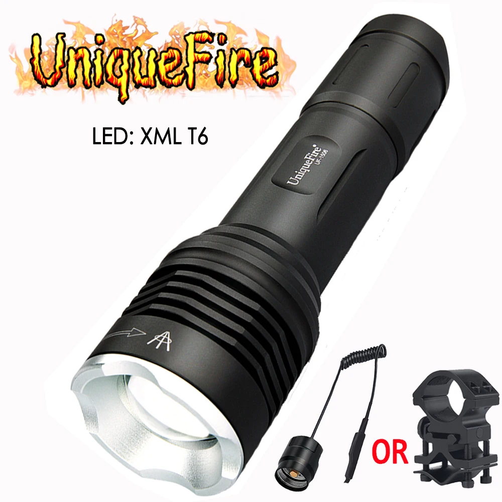 

UniqueFire 1506 Tactical Flashlight XML T6 LED 5 Modes Rechargeable Lantern Torch with Pressure Switch / Scope Mount