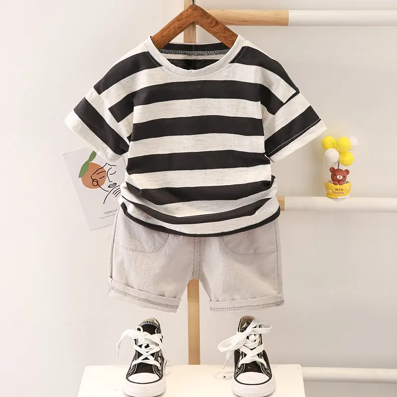 

Kids Baby Boy Printing Strips T Shirt Shorts Summer Children Outing Clothes 2Pcs/sets Infant Kids Toddler Tracksuits 0-5 Years