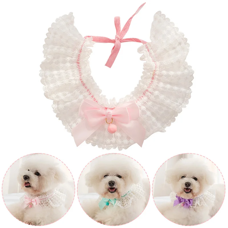 

Bowknot Pet Collar With Bell White Lace Bibs Cute Pet Collar Bib Lovely Dog Cat Necklace Decor Collars For Small Dog