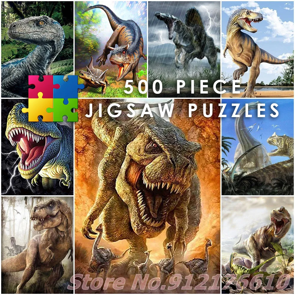 

Dinosaur 500 Piece Jigsaw Puzzles Cartoon Animals Diy Puzzle Paper Creative Decompress Educational Toys Gifts for Kids