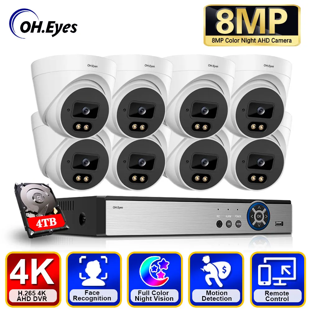 

4K DVR Security System Kit 8CH 8MP Outdoor Color Night Vision AHD Dome CCTV Video Surveillance Camera Set 8 Channel Xmeye System