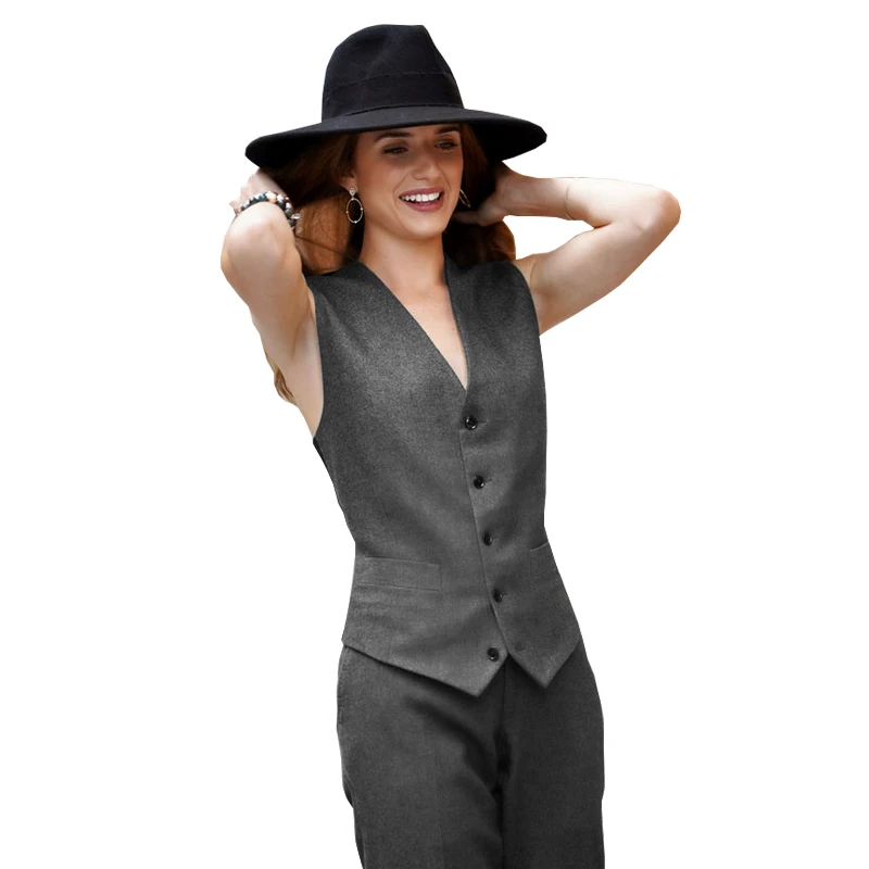 Женский брючный костюм жилет и брюки с V-образным вырезом на 4 пуговицах деловая