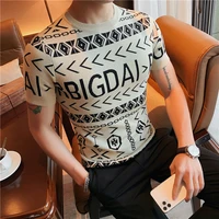 2022 korea style spring summer short sleeve knitting sweater men clothing fashion letter o neck all match casual slim pullovers