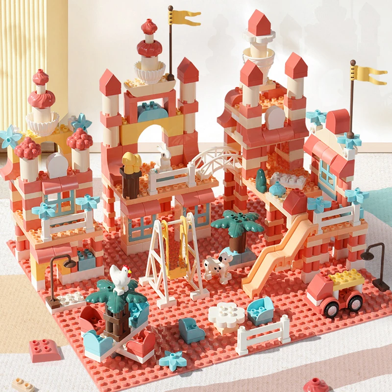 

185-255pcs City Large Particles Pink Castle Architecture Building Blocks DIY Girls Friends Princess House Bricks Toy For Kids