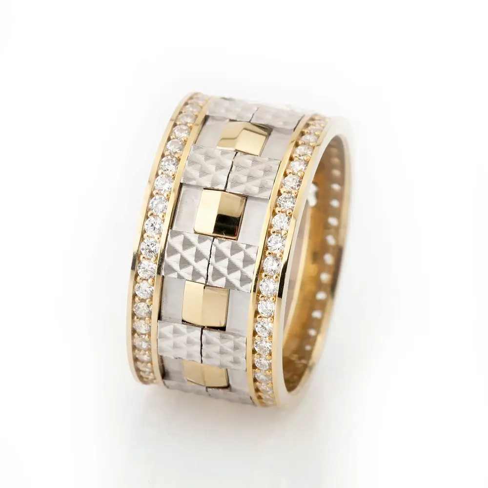 

Checkered Design Zircon Stone Gray-gold Color 925 Sterling Silver Female Wedding Rings