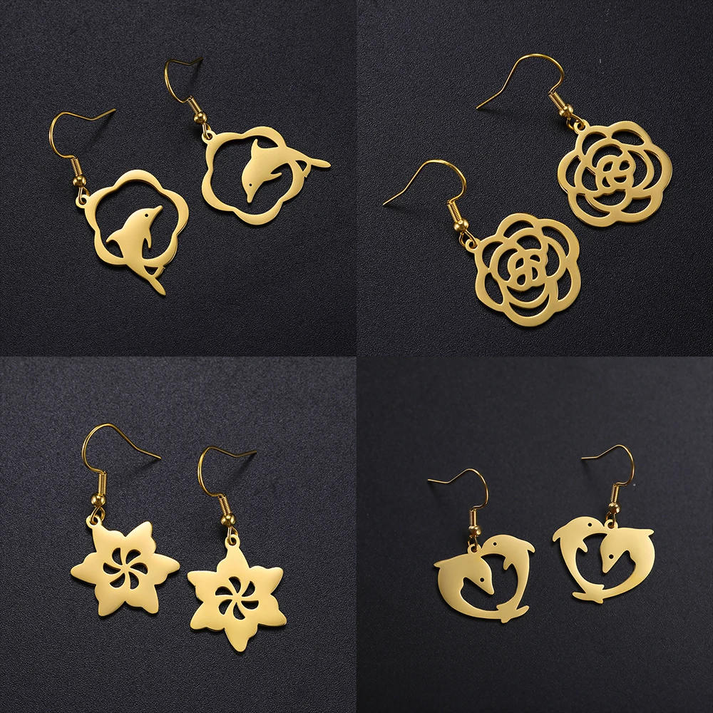 

Cutout Flower Butterfly Drop Earrings Stainless Steel Geometry Hook Earrings for Women Fashion Jewelry Party Gift