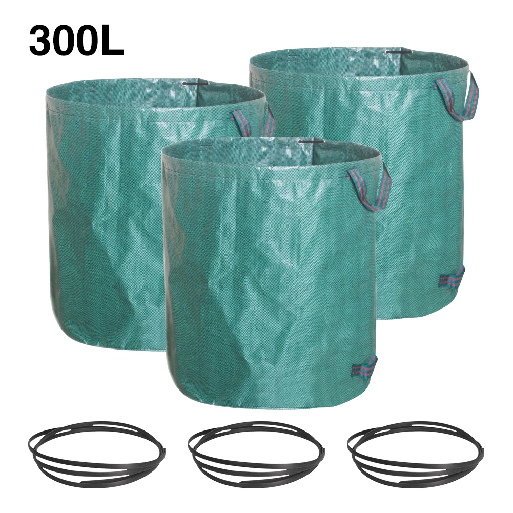 

3pcs Garden Waste Bag With Dual Handles Lawn Yard Sacks Leaf Storage Reusable Foldable Rubbish Refuse Heavy Duty Large Capacity