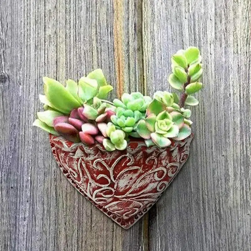 

Retro Heart-shaped Succulent Resin Flower Pot Wall Hanging Succulent Heart Pocket Platter Green Planter Flower Wall Decoration