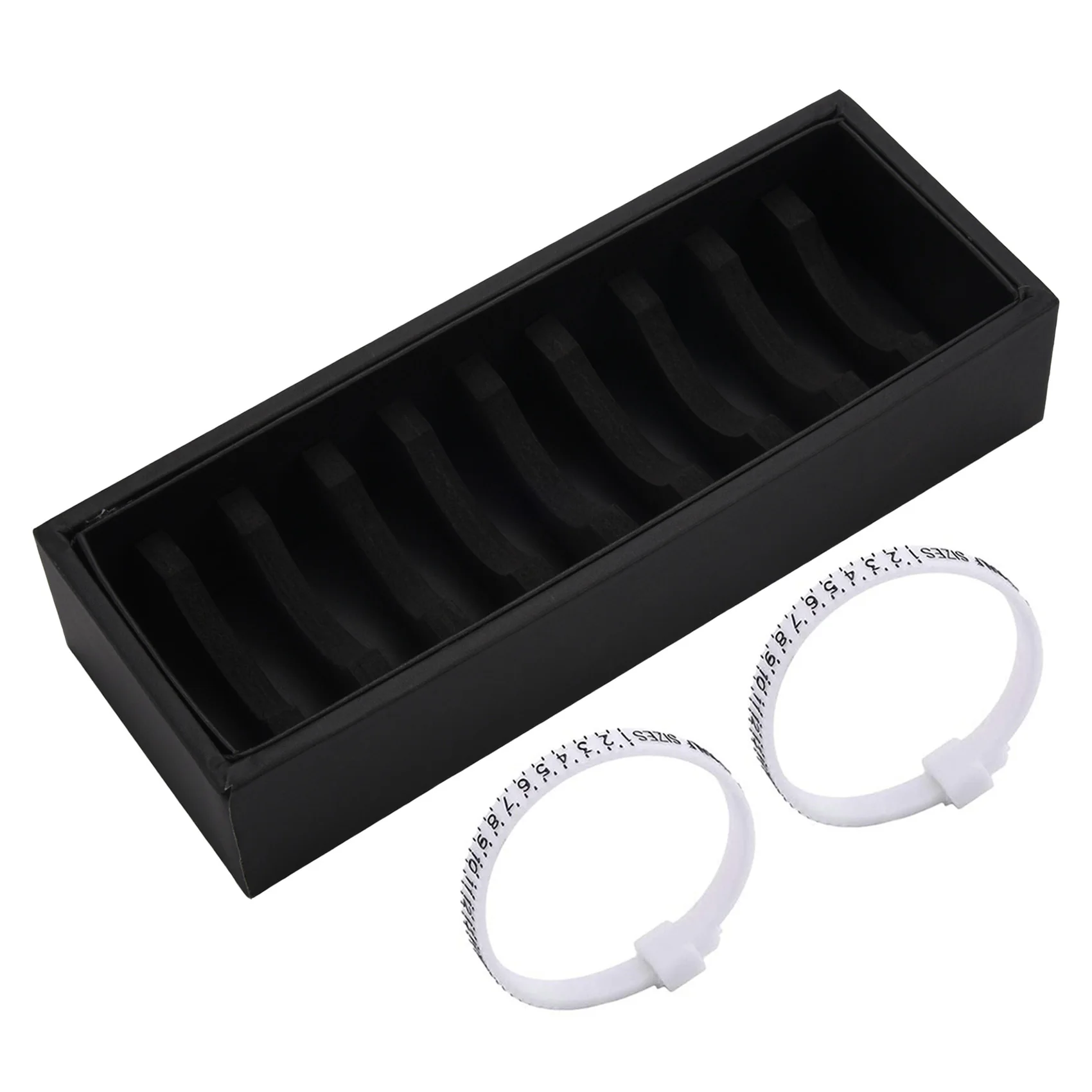

10 Slot Jewelry Display Box Bracelet Holder Organizer With 4Pcs US Ring Sizer Plastic Finger Ring Size Measure Tool