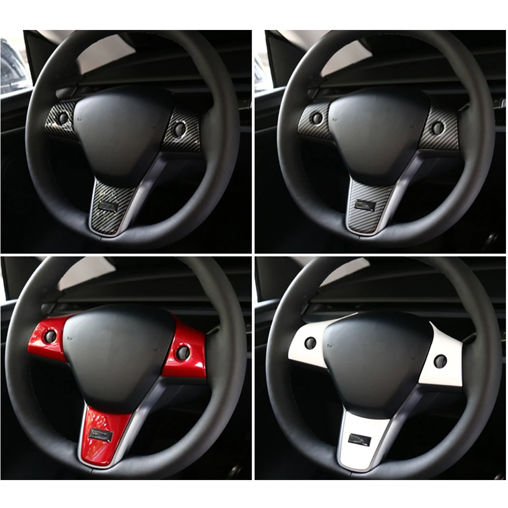 

For Tesla Model Y Model 3 2021 Carbon Fiber Car Steering Wheel Trim Cover Frame Decorative Sticker Interior Styling Accessories