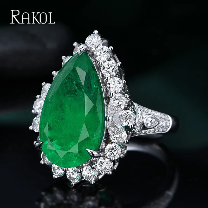 RAKOL Fashion Big Water Drop Cubic Zirconia Rings Classic Women Engagement Party Jewelry Bridal Dress Accessories