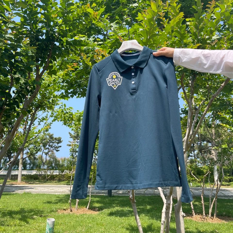 

Korean Spring and Autumn Women's Golf T-shirt Elastic Slim Polo Collar Shihirt Long Sleeve Golf Top Ladies Sportswear