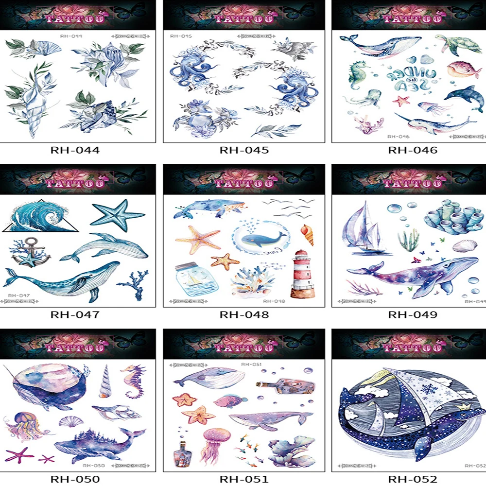 

Sdotter Newest 10 Different Styles Fashion Ocean Series Tatoo Stickers Waterproof Temporary Gradient Tattoo Stickers