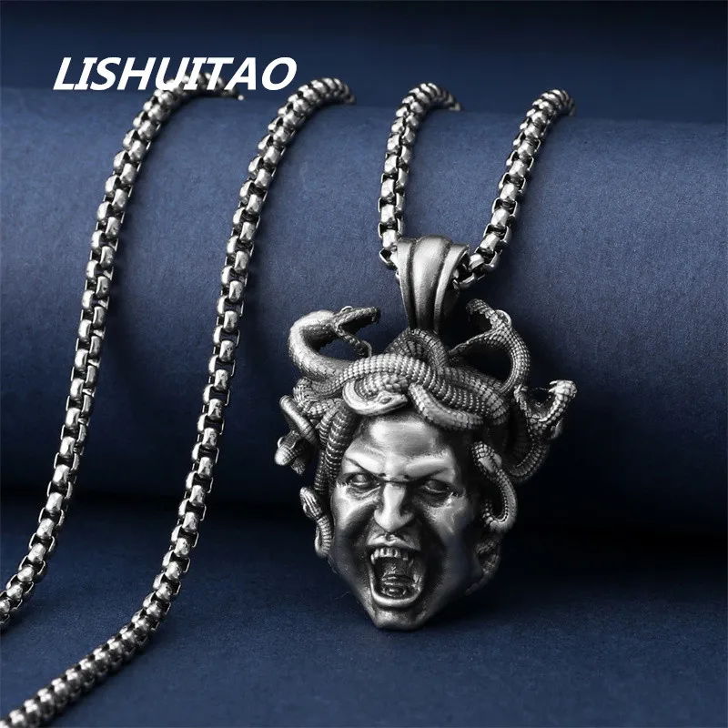

Jewelry For Women Craft Greek Mythology Snake Head Medusa Titanium Steel Pendant Necklace Men Hip Hop Fashion Necklace