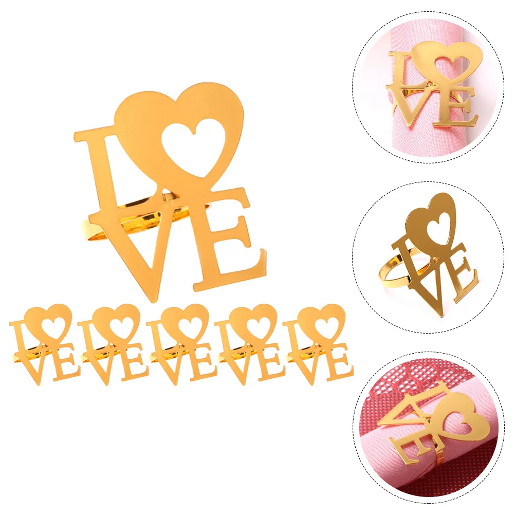 

6pcs Valentine's Day Napkin Buckles Stainless Steel Napkin Rings Napkin Holders For Party Party Napkin Decorations Napkin Holder