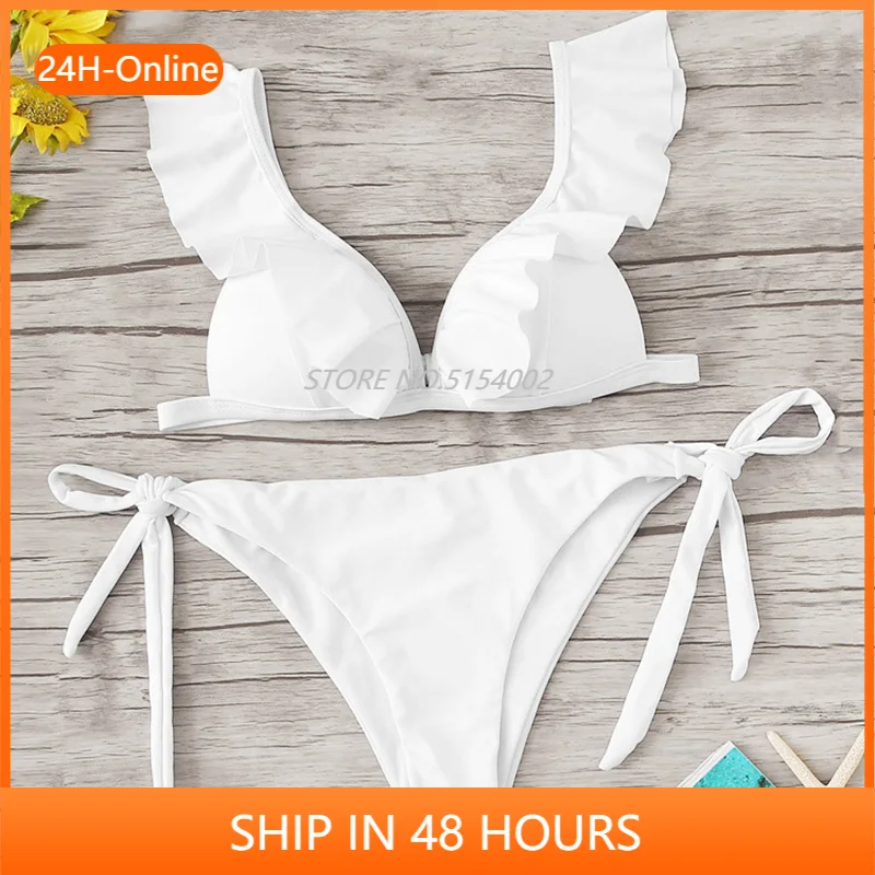 

Sexy Bikinis Women Swimsuit 2021 Ruffle Biquini Set Leaves Printed Bathing Suits Beachwear Brazilian Swimwear