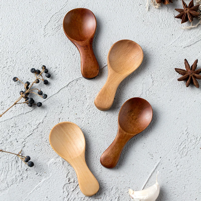 4Pcs Mini Wooden Spoons Small Kitchen Spice Condiment Spoon Sugar Tea Coffee Scoop Short Handle Wood Kids Gadgets - купить по